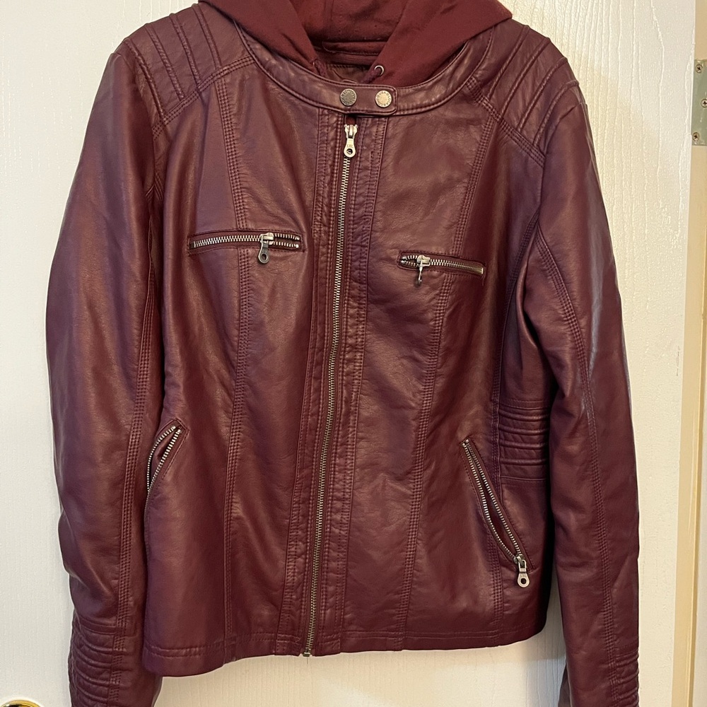 Women's Burgundy Faux Leather Jacket